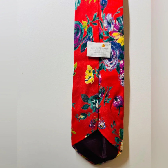 Liz Claiborne Floral Tie  Red Multicolor - Picture 10 of 10